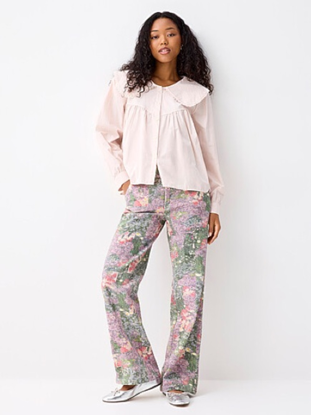Pretty Garbage Pink Green Floral Print Denim Straight Leg Jeans Pants M